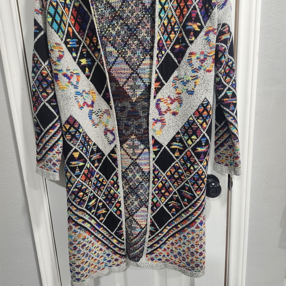 Pinklicious Hooded Cardigan Sweater M Colorful Boho Aztec Long Duster - Picture 3 of 16